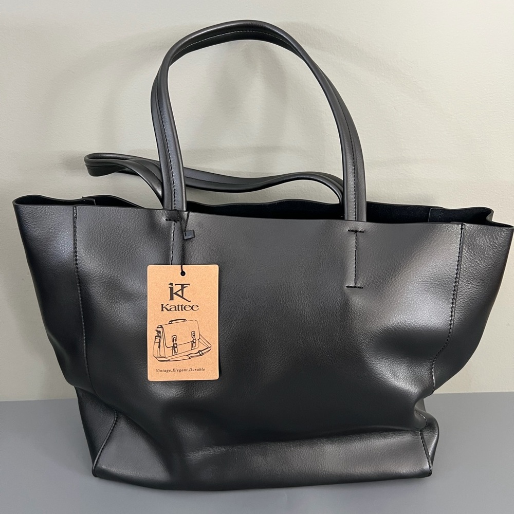 Kattee Black Leather Tote Bag